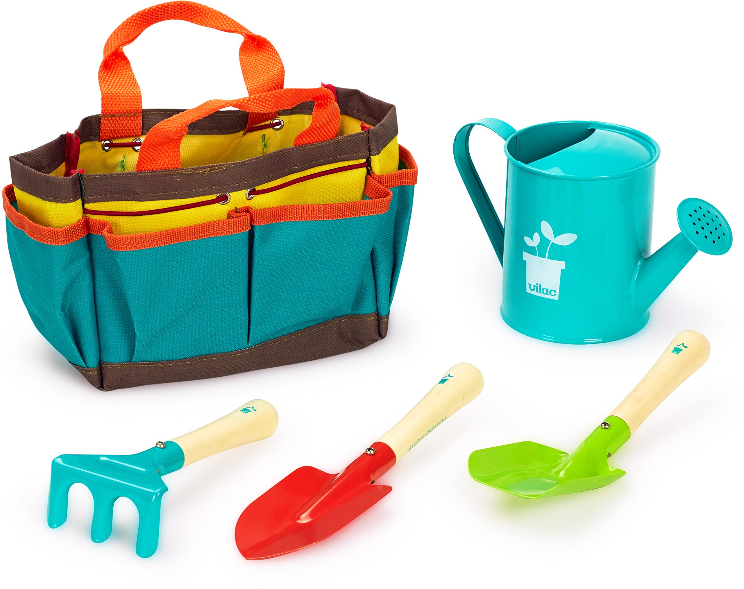Vilac Little Garden Tools Set, Pretend Play Garden Equipment for Toddlers, Wooden and Metal Tools, 4 Pieces+ Storage Bag Included, 3 Years+