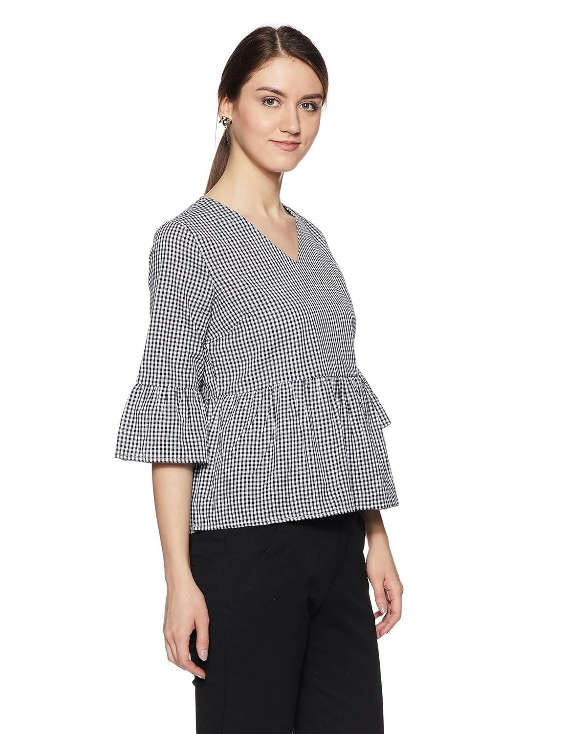 symbol amazon brand women's checkered loose fit top