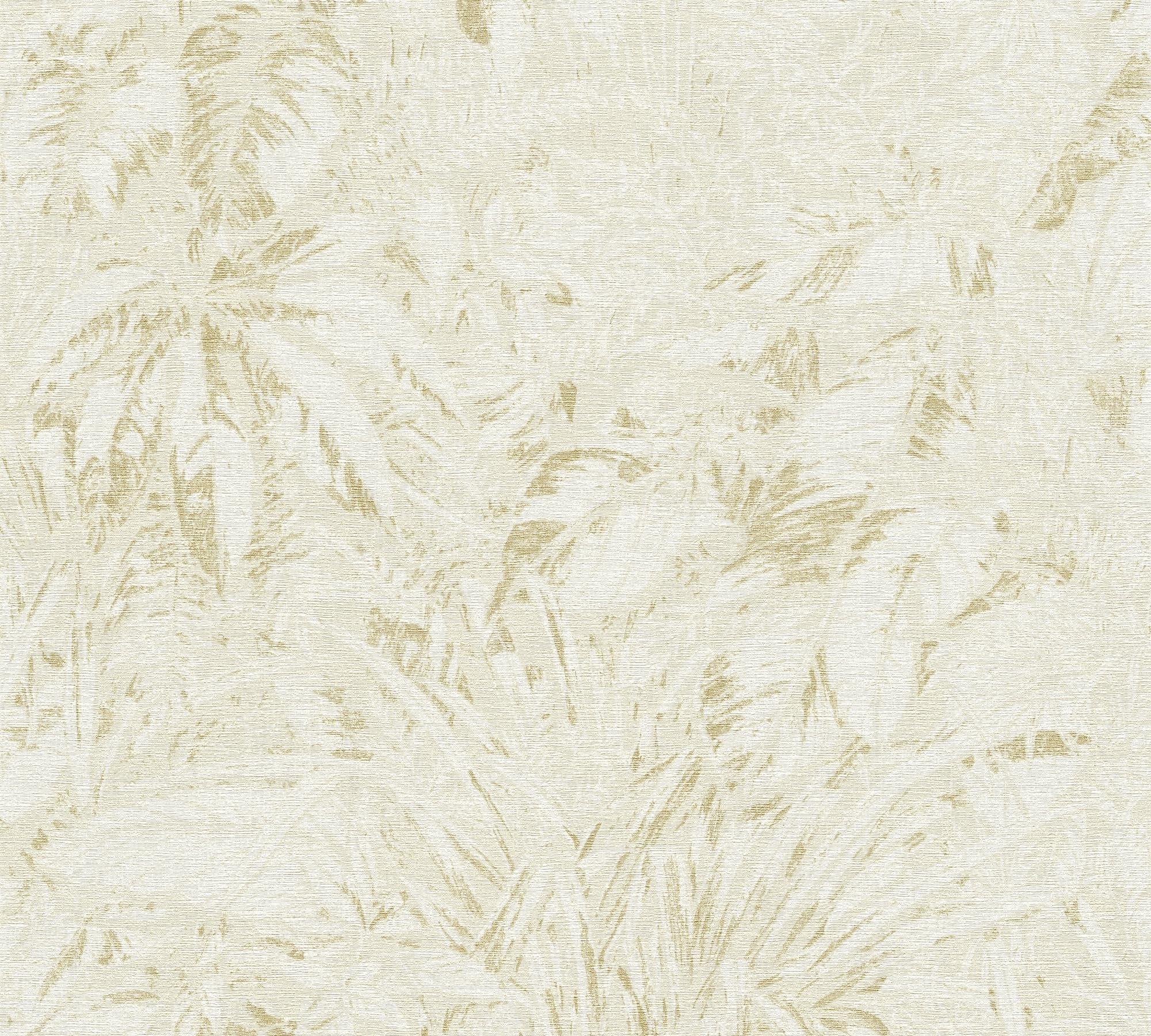 A.S. Création Wallpaper Beige White Jungle Wallpaper 395601 Non-Woven Wallpaper Floral with Subtle Metallic Effect in Gold 10.05 m x 0.53 m