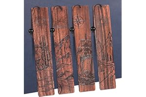 WSICSE 4Pcs Wood Bookmark for Men Valentines Day Gifts, Adventure Wooden Carving Book Mark Vintage Bookmark for Men Book Lovers Birthday Present Students Teachers Appreciation