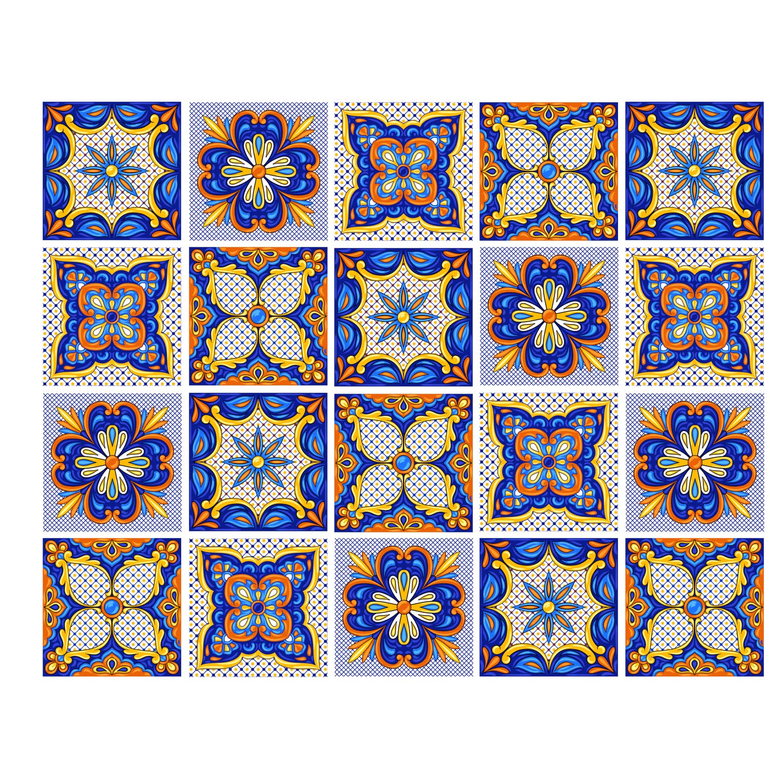 Poromoro Spanish Portuguese Azulejo Style Backsplash Peel and Stick Tile Stickers Set of 20 pcs(3.9_ZJ)