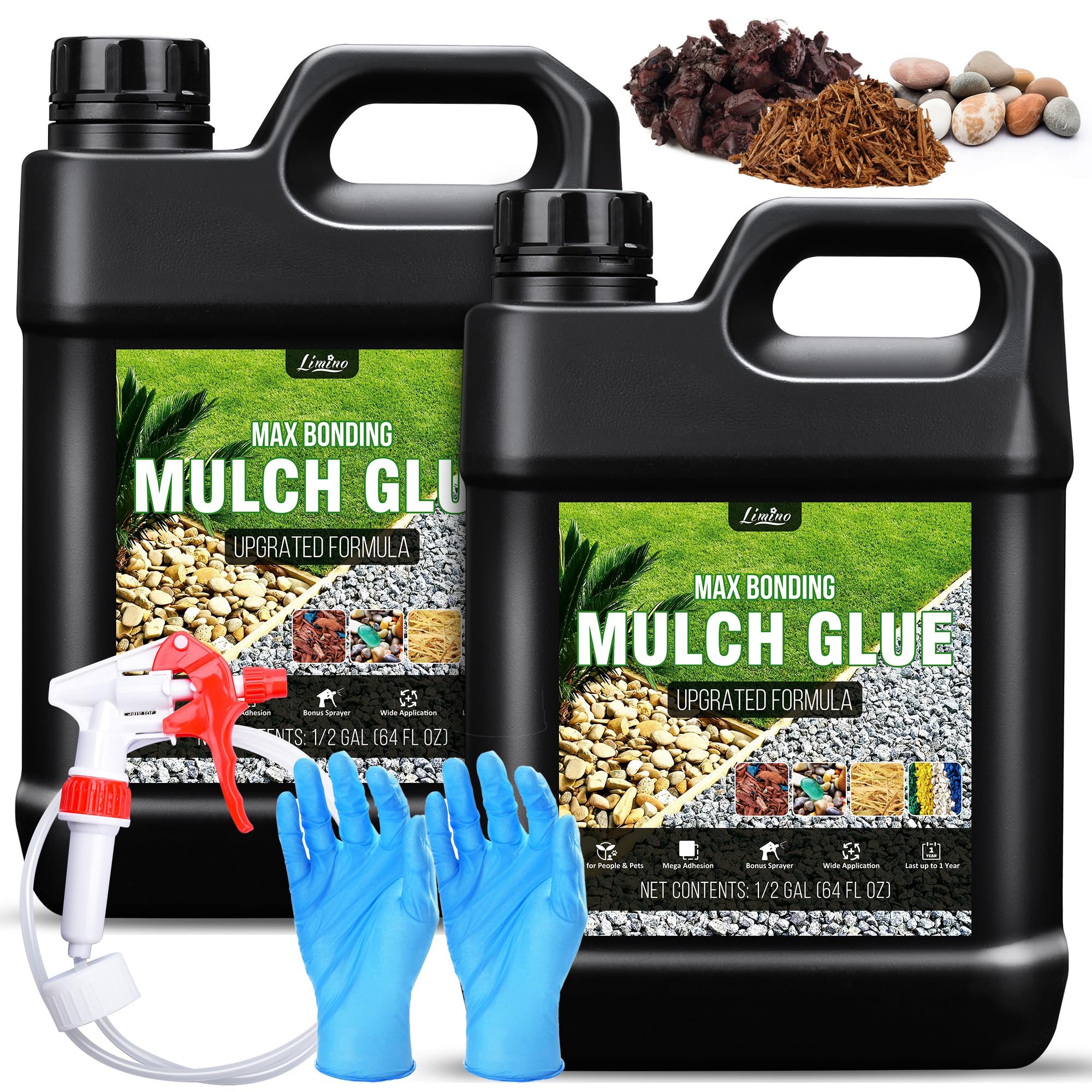 Photo 1 of Mulch Glue - 128oz Concentrate Gravel Glue Strong Landscape Adhesive with Applicator for Landscaping, Garden - Safe Ready to Use Mulch Lock Gravel Stabilizer Glue for Pea Gravel, Rock, Leaf, Bark