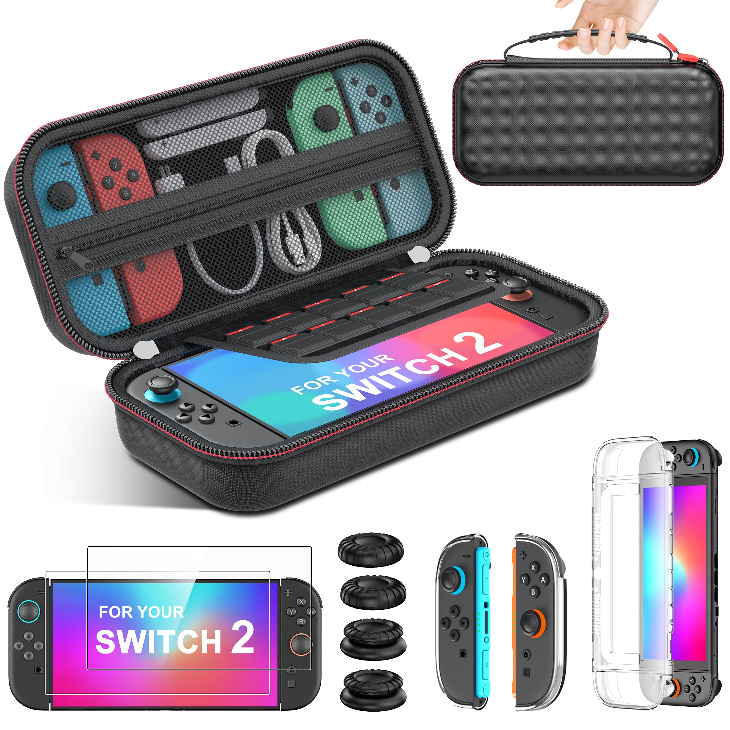 Photo 1 of Spican Switch 2 Accessories 4 in 1 Bundle Kit, Switch Carrying Case Compatible with Nintendo Switch 2 (2025)/Switch/Switch Oled, Split-Clear Protective CoverX1 & Screen ProtectorsX2 & Grip CapsX4 for Switch 2