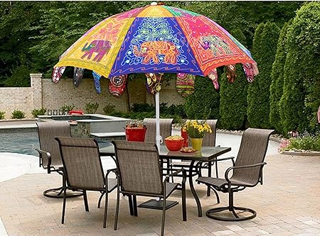 Hare Krishna Handmade Cotton Garden Parasol Embroidered Elephant Outdoor Cafe Umbrella Multi Color 177 X 228 Cm Amazon Co Uk Kitchen Home