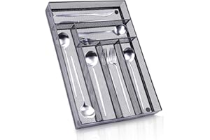 Silverware Drawer Organizer, Mesh Cutlery Tray for Kitchen Utensil, 6-Compartments Metal Multi-Purpose Flatware Organizer