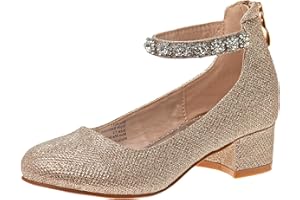 Badgley Mischka Girls Dress Block Medium Heel Party Pumps Closed Toe Ankle Strap High Heels for Girl - Black/Silver/Champagne/Rose Gold (Sizes 11-13 Little Kid/Sizes 1-5 Big Kid)