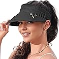 Straw Visor Hat for Women Adjustable Foldable Beach UV Sun Protection Packable Hats, Wide Brim, Allowing A Ponytail or Braid