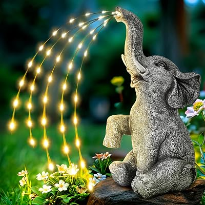 GIGALUMI Upgraded Elephant Garden Statue Solar LED Watering Light 10.6 inch