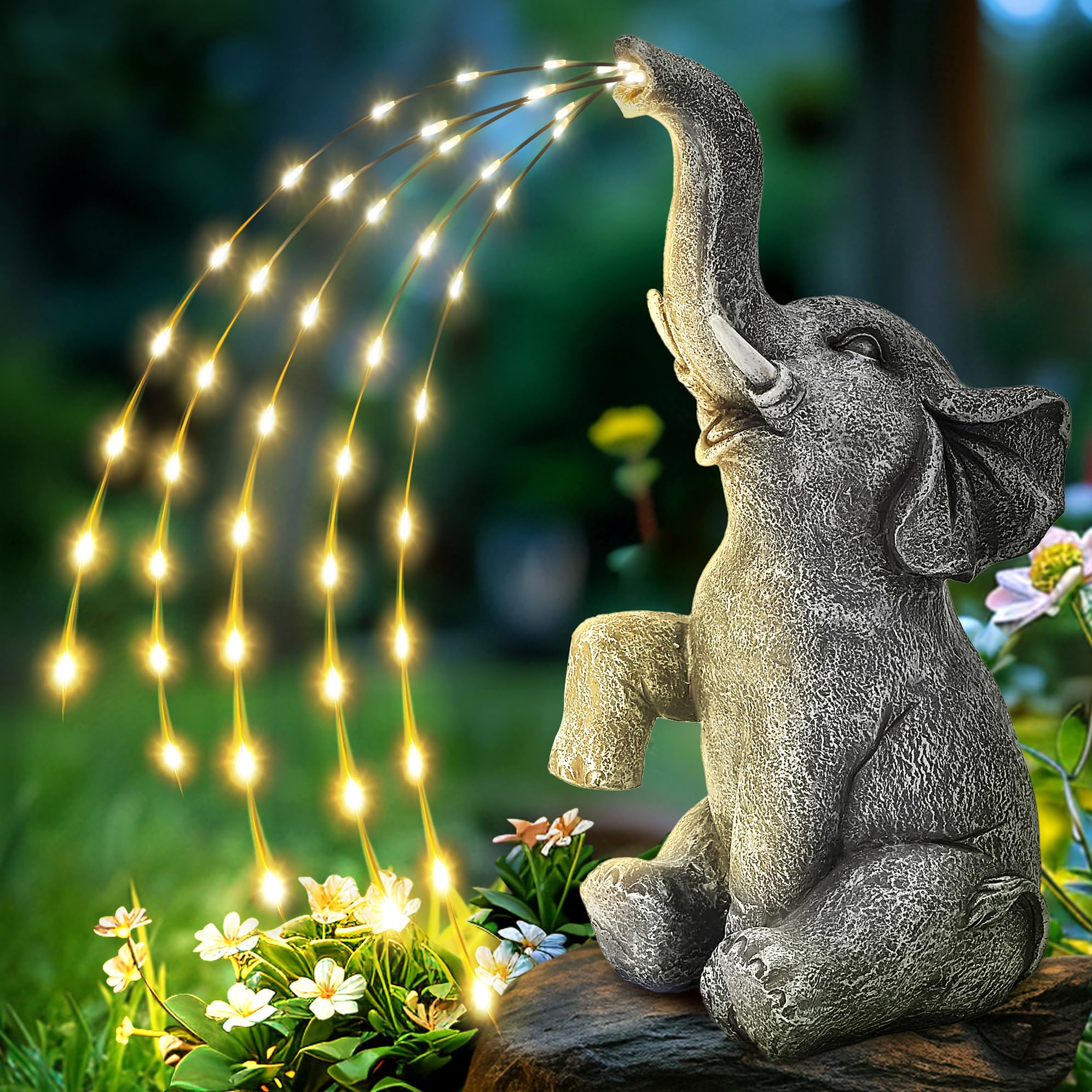 GIGALUMI Upgraded Elephant Statue Garden Decoration, Gifts for Mum, Gifts for Women, True Watering Elephant Figure Solar Powered LED Lights, Garden Decorations for Patio(10.6 Inch/ 27 cm)