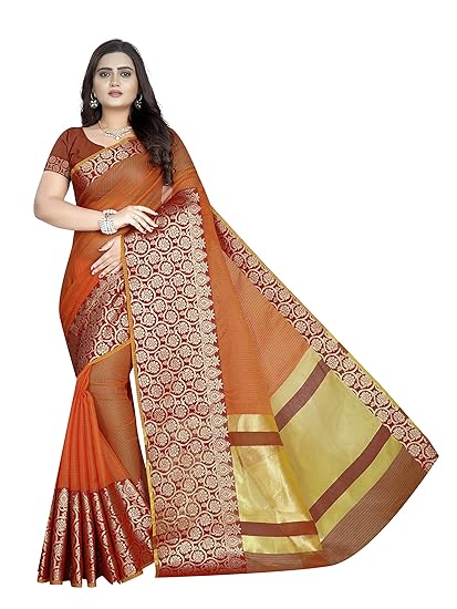 venkatagiri cotton with blouse piece Saree (SDPL-TIMPANI ORANGE Free Size)