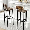GILLAS Set of 2 Bar Stools, Tall Bar Stool with Backrest and Footrest, Tall Bar Chairs, Industrial Style Counter Height Bar Stool for Dining Room, Kitchen, Rustic Brown