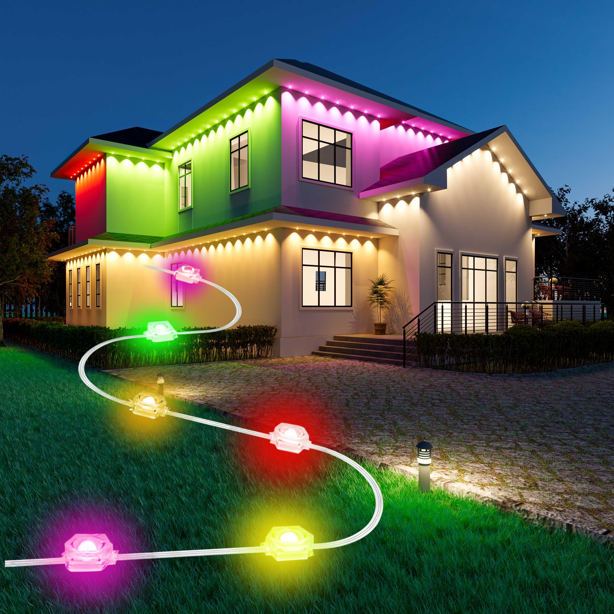 Photo 1 of **PARTS FOR EXTRA LIGHT FOOTAGE, SEE NOTES** Permanent Outdoor Lights for House, DIY Scene for Halloween, Christmas Decor, 200ft Outdoor Permanent Lights for House with 96 RGB+IC Eternity Light, IP67 Waterproof, Work with Google Assistant,Alexa