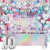 10th Birthday Decorations for Girls, Double Digits Birthday Girl Party Decor, In My Double Digits Era Party Supplies with Pink Purple Balloon Arch Friendship Bracelet Banner Backdrop Hanging Swirls