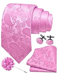 GUSLESON Mens Pink Tie Paisley Wedding Solid Silk