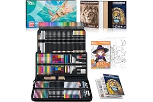 Kird Barken 240PCS Artists Art Supplies - Drawing Kit with 3 Sketchbook, Coloring book - Graphite,Colored, Charcoal, Watercolor,Metallic,Fluorescent & Rainbow Pencils - for Artists and Beginners