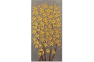 zoinart Hand Painted 3D Floral Textured Canvas Wall Art 24x48 Inches Large Vertical Gold Abstract Wall Paintings for Home Decorations Gray Artwork Ready to Hang