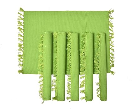 Yellow Weaves Cotton Placemat (Green), 6 Pieces