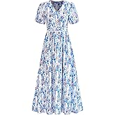 PRETTYGARDEN Womes Boho Maxi Dresses 2026 Summer Spring V Neck Puff Sleeve Empire Waist A Line Flowy Long Beach Floral Dress