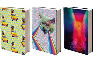 ELLOPI Fun Design, Easy Apply Book Covers 3 Pack. Stretchable Standard Jackets Fits Most Hardcover Textbooks Up to 8 x 10". Adhesive-Free, Nylon Fabric Protectors. Washable and Reusable Student School Supply
