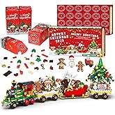 Advent Calendar 2025 Christmas Train Building Set with Lights, 24 Boxes Christmas Countdown Surprise Blocks Compatible with L