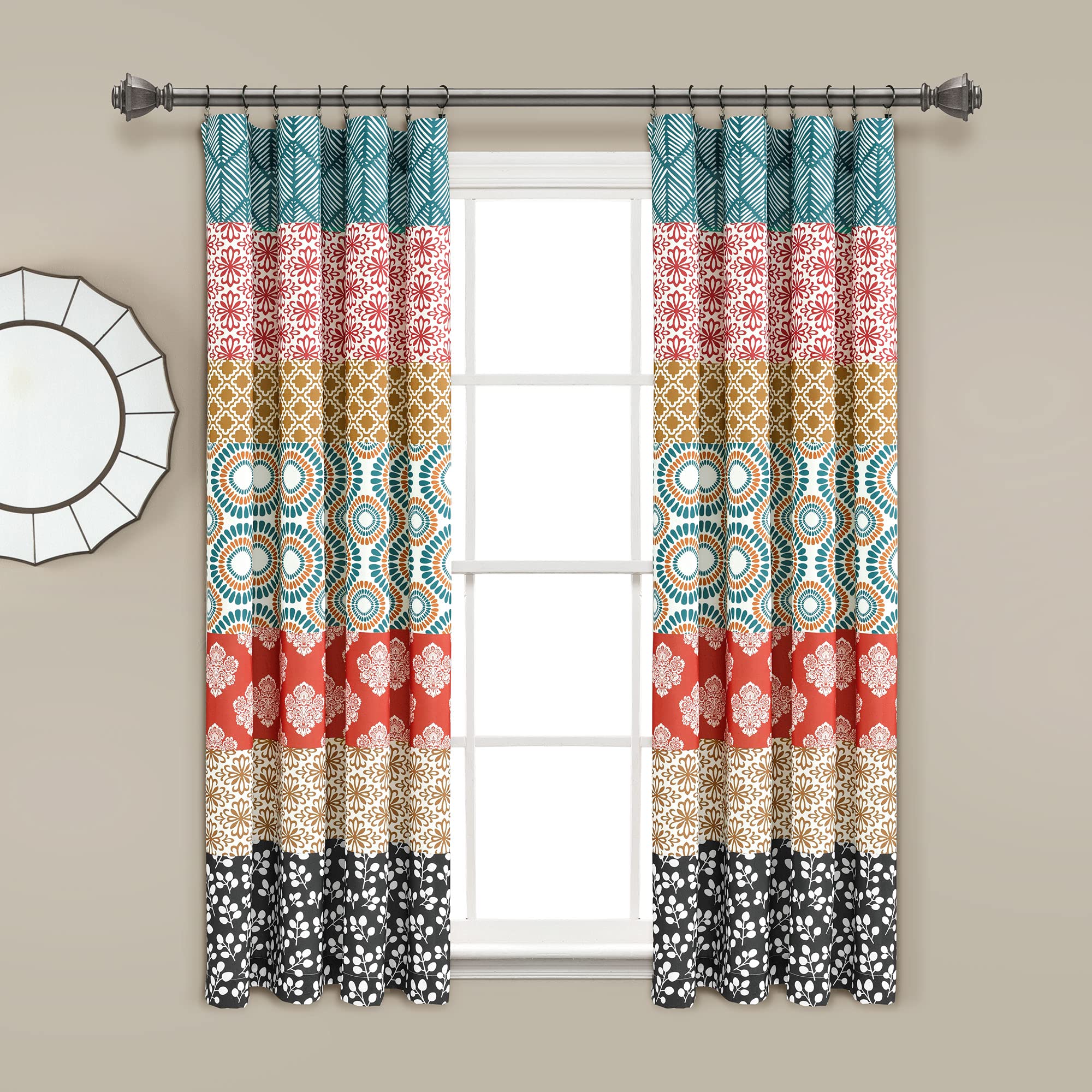 Lush Decor Bohemian Stripe Window Curtain Panels, Pair 52" W x 63" L Turquoise & Orange - Light Filtering Curtains for Bedroom - Boho Curtains - Maximalist Decor — image 1