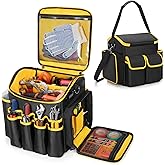 Marscamd Tool Bag with a Detachable Divider and Shoulder Strap, Heavy Duty Tool Tote with Multiple Pockets, Black