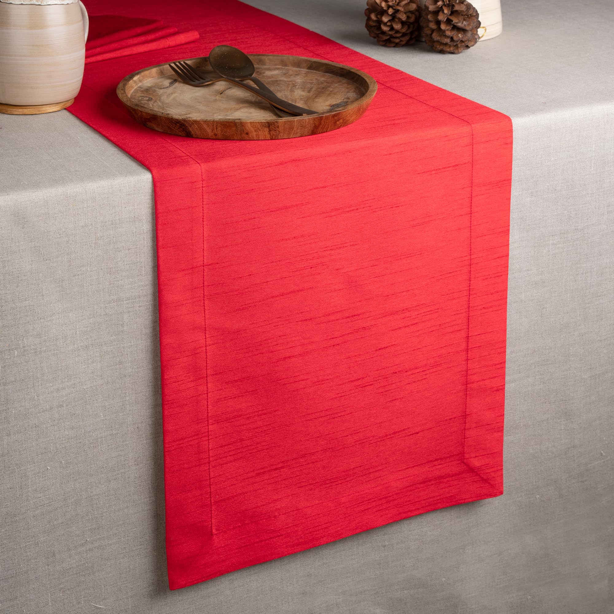 Photo 1 of D'Moksha Homes Tango Red Table Runner 14 x 90 Inch - Vegan Silk, Elegant Tango Red Silk Table Runner 90 inches Long - Machine Washable Table Runner for Holiday - Cruelty Free, Recycled Fabric