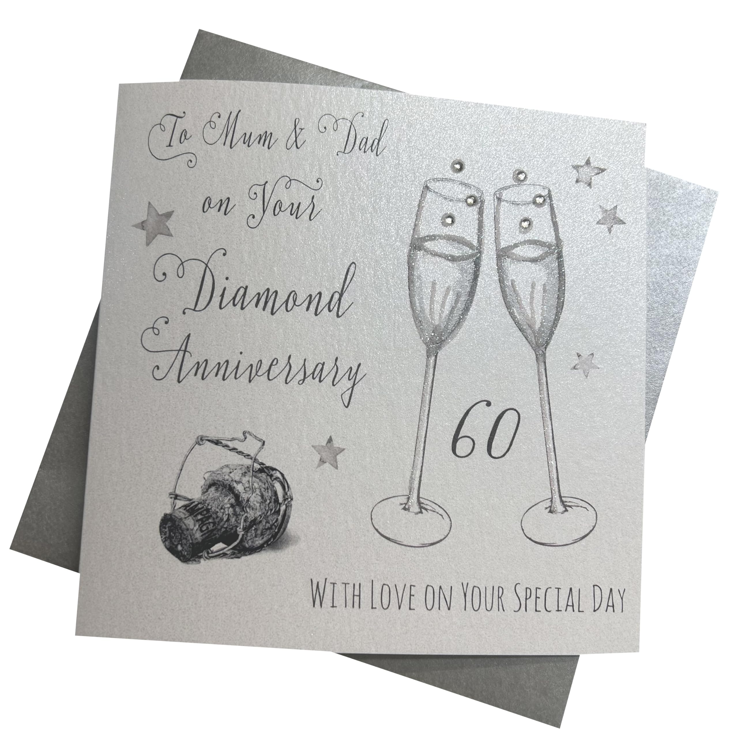 White Cotton Cards "To My Mum & Dad On Your Diamond Anniversary Handmade 60th Anniversary Card, WA60M
