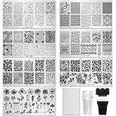 AddFavor Nail Stamper Kit 7pcs Nail Stamping Plates Geometric Mandala Flower Nail Stencils with 2 Stamp and 2 Scraper for Home Salon Manicure Design Supplies Tools