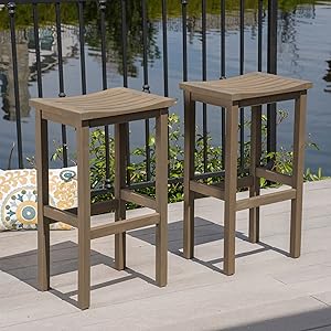 Christopher Knight Home 304143 Caribbean Outdoor 30" Acacia Wood Barstools (Set of 2), Grey