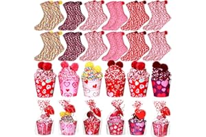ShinyMatch 12 Pair Valentine's Day Cupcake Socks Fuzzy Socks Gift with Cupcake Card Cute DIY Present Socks Gift for Women Men