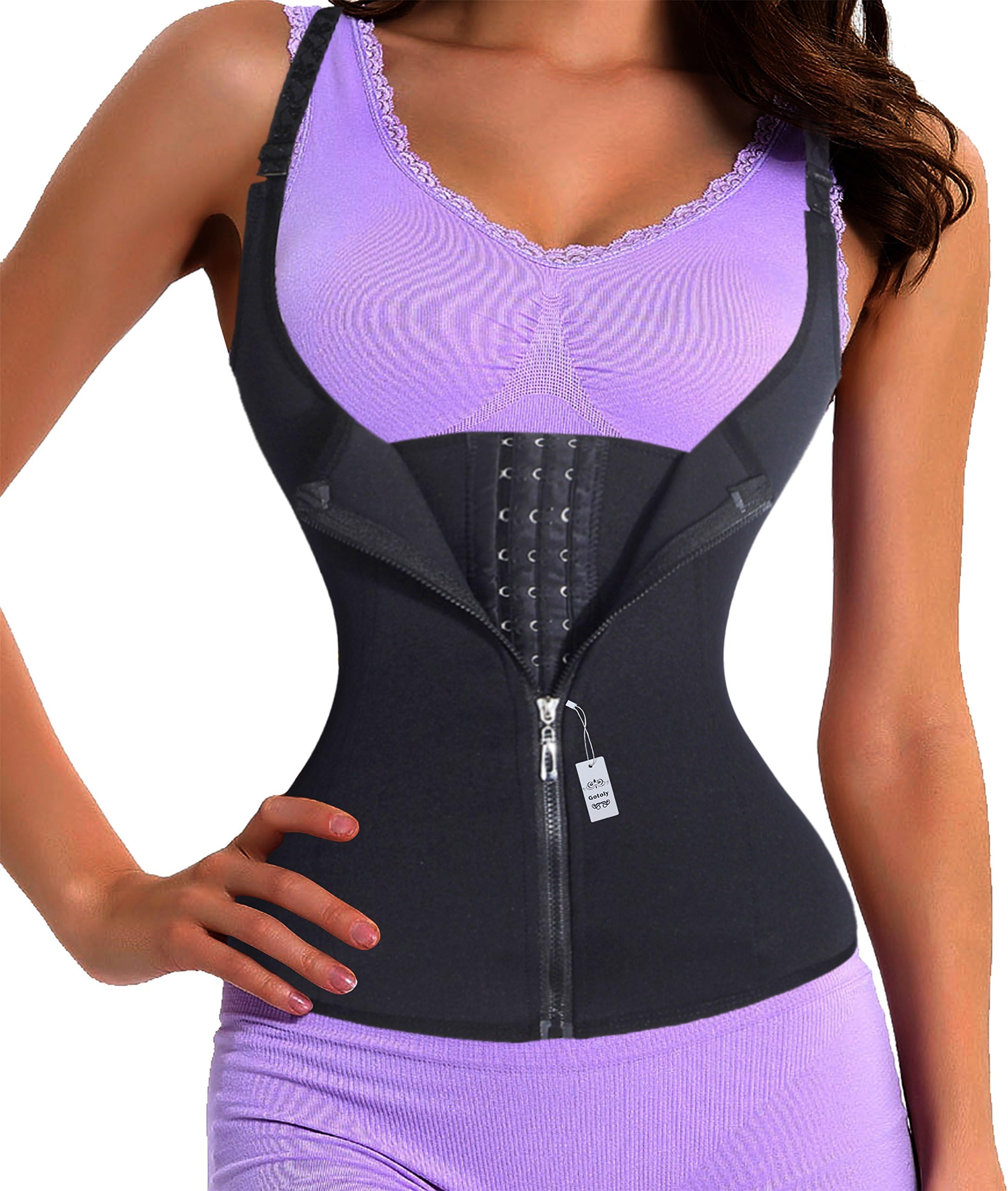 Women's Waist Trainer Zipper Whit Hooks Support Belt with Dual Adjustable Straps