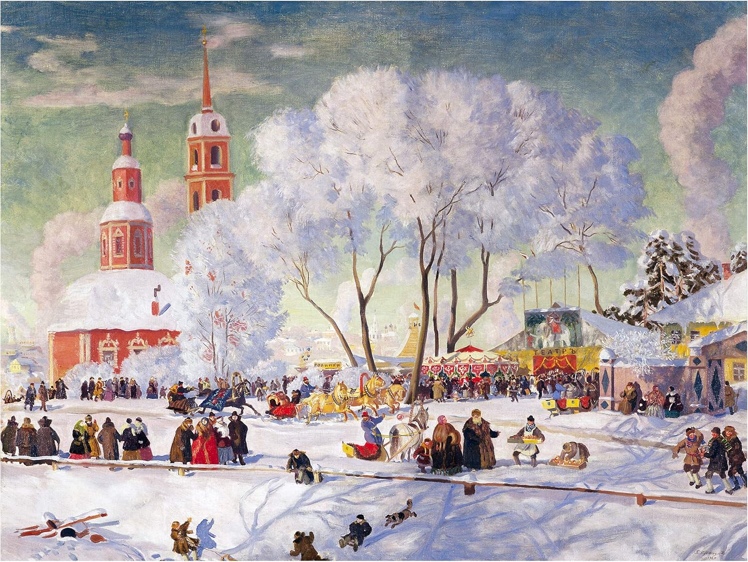Church Holiday People B. Kustodiev Tile Mural Kitchen Backsplash Marble Ceramic