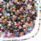 Sureio 1300 Pcs Assorted Glass Beads for Jewelry Making, About 0. 9 Pounds Multicolor Crystal Stone Beads Bulk, 5-13mm DIY Lamp Work Arts and Crafts Decorative Hobby Artistry Making Supply(Colorful)