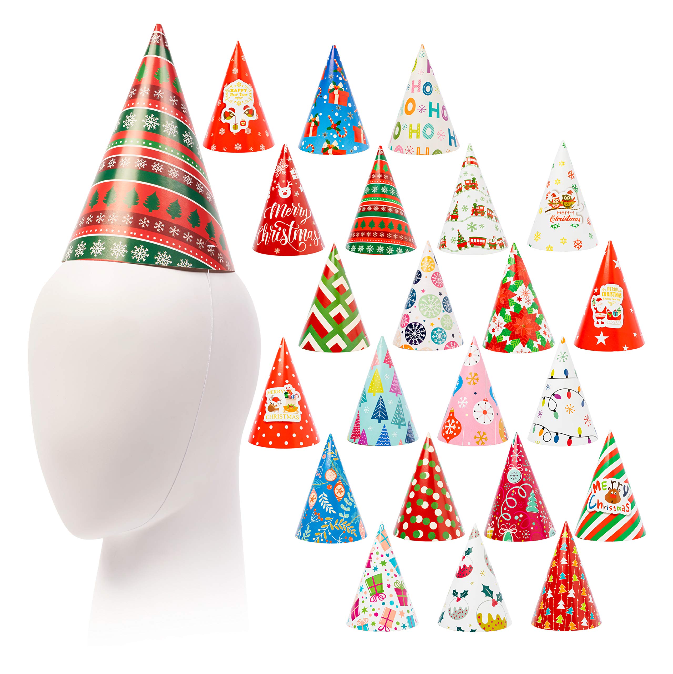 THE TWIDDLERS 24 Christmas Cracker Party Hats in Assorted Festive Designs, Xmas Hats for Kids & Adults - Christmas Party Hat, Photo Props for Xmas Parties Costume Accessories - 20cm x 15cm