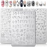 MelodySusie Large Nail Stamping Plates Set, Reusable Nail Art Plates, 3PCS | Large Stainless Steel Nail Stamp Plates, Deep-Etched Designs, Butterfly, Flower, Leaf, Heart, Wreath, Love, DIY Manicure
