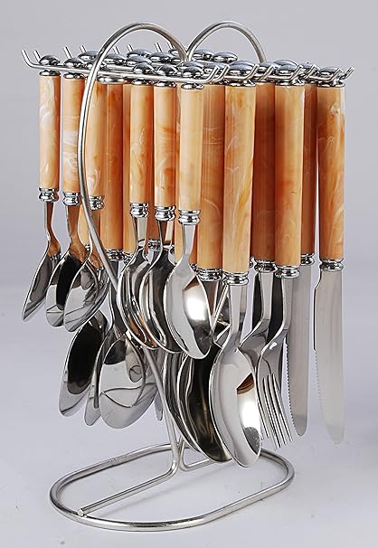 Elegante Plastic and Stainless Steel Viva Cutlery (Light Brown) -Set of 24