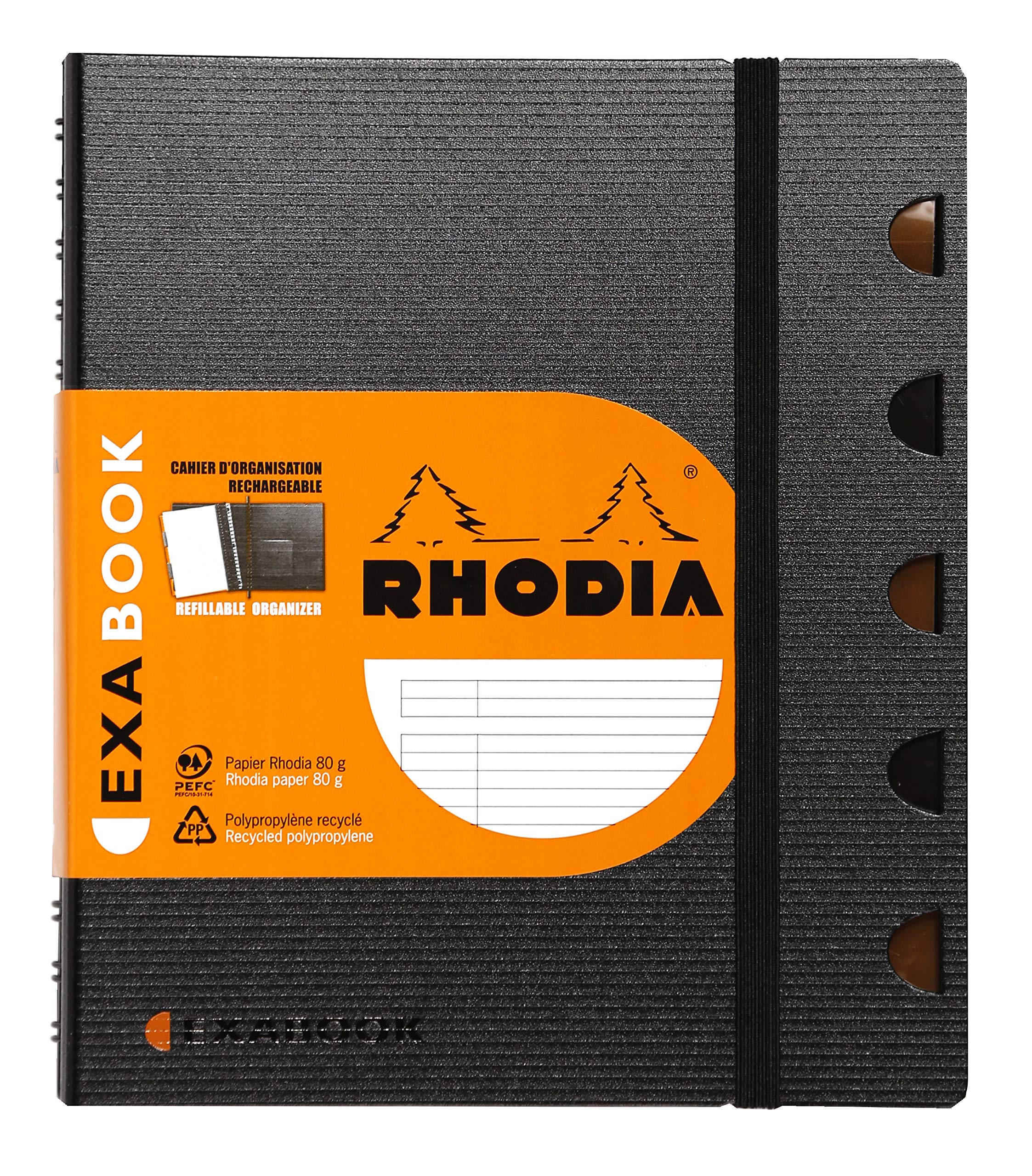 RHODIA 132576C - Exabook Black A5+ Refillable Organizer Notebook | Lined | 160 Detachable pages Perf. 6 Holes - Clairefontaine Paper 80g - Polypro Cover (Plastic) - Rhodiactive