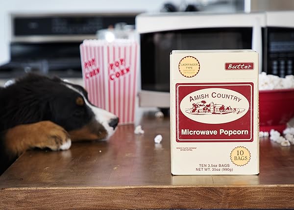 AMISH COUNTRY POPCORN – LADYFINGER BUTTER MICROWAVE POPCORN -10 PACK- WITH RECIPE GUIDE