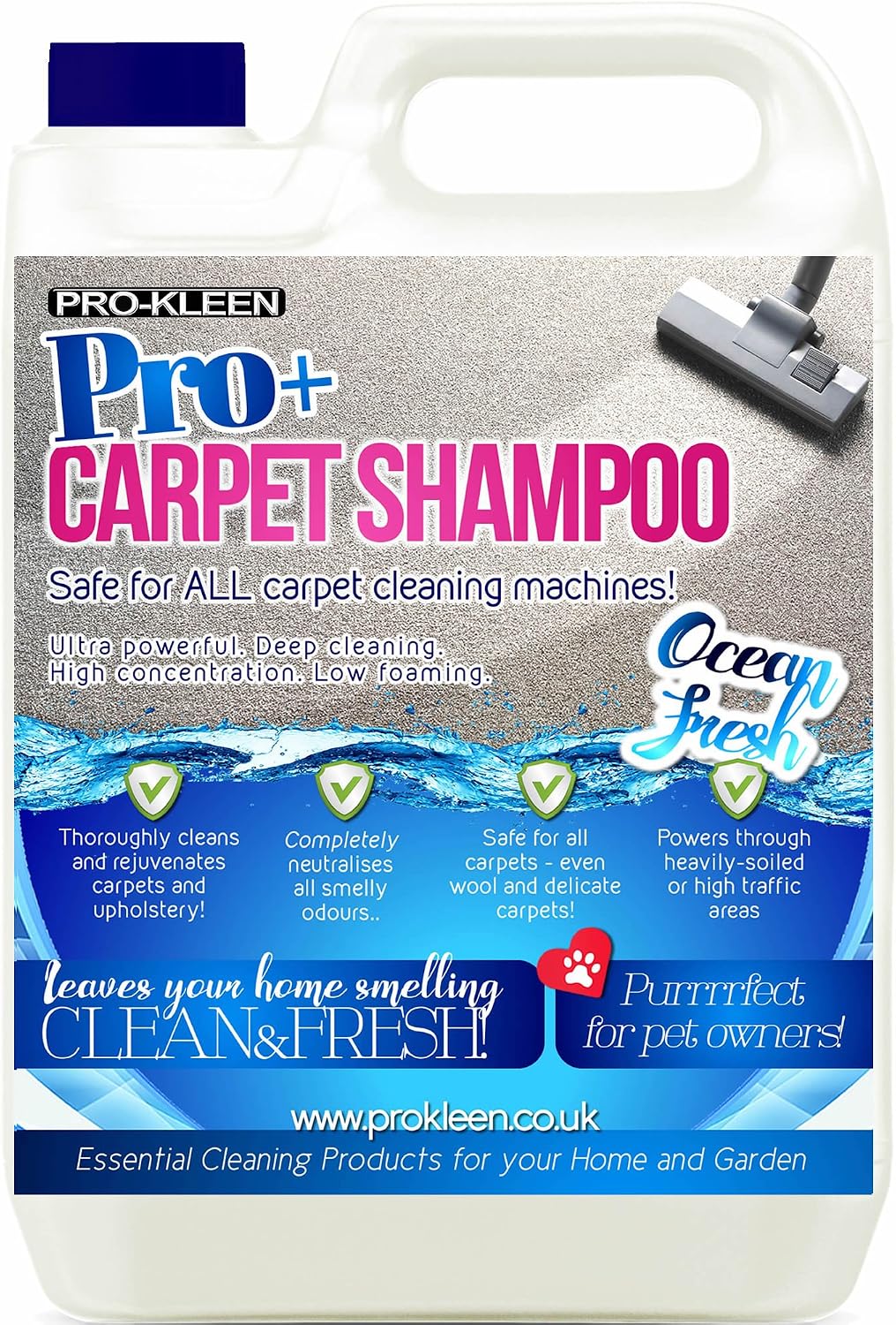 Pro-Kleen Pro+ Carpet Cleaner Shampoo 5L and Upholstery Cleaning Solution, Suitable for Homes with Pets 4 in 1 Concentrate