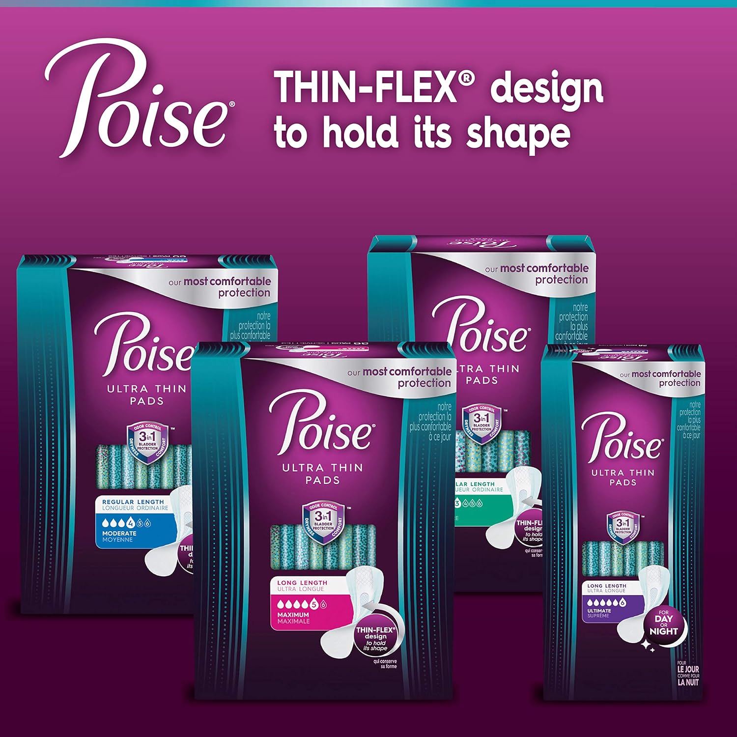 Poise Ultra Thin Incontinence Pads for Women, Light Absorbency, Regular Length, 144 Count (3 Packs of 48) (Packaging May Vary): Health & Personal Care