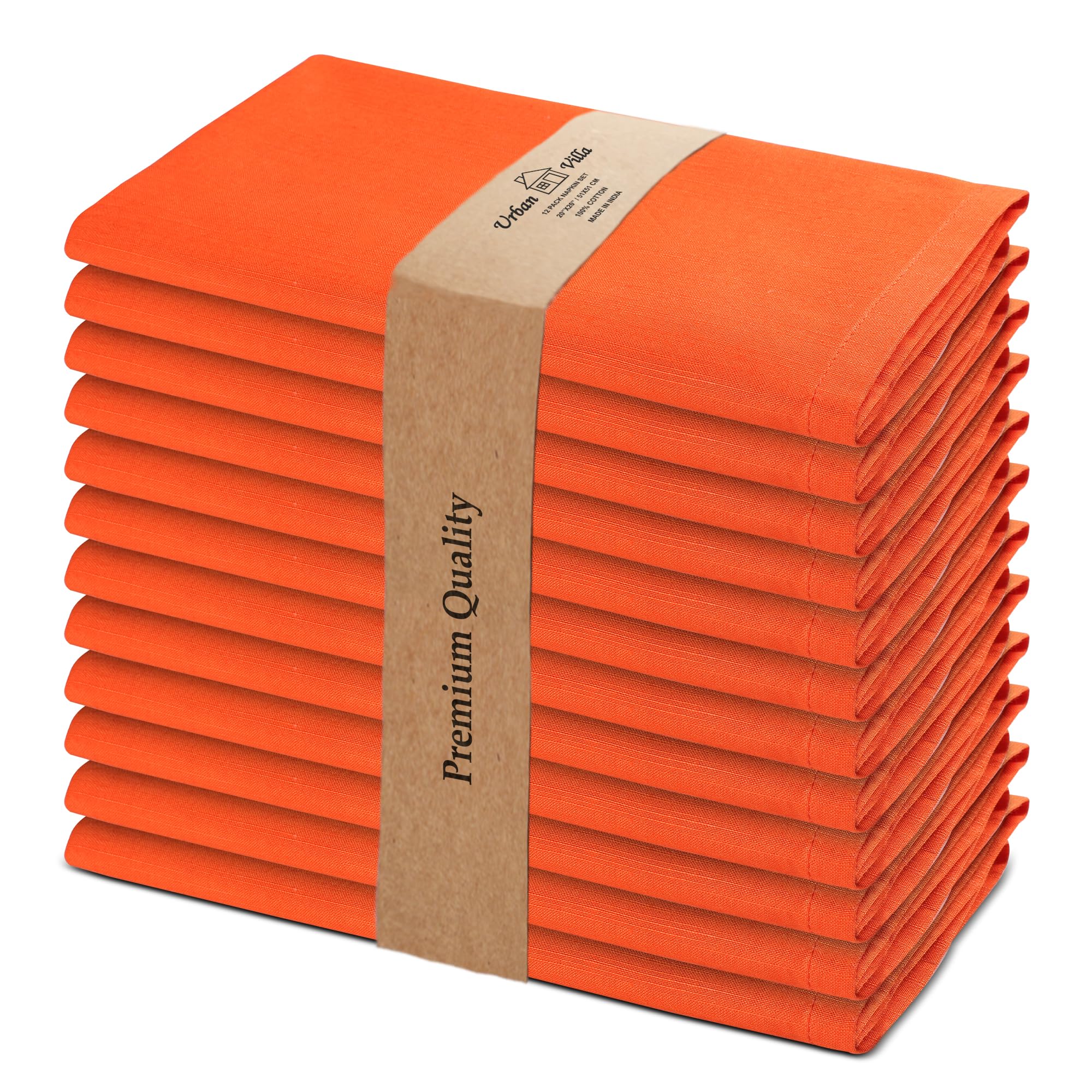 Urban Villa Solid Slub Aqua ColorDinner Napkins Daily Use Premium Quality 100% Cotton Slub Set of 12 Size 20 x 20 Inches on Cloth Napkins Size Pack of 12 Orange