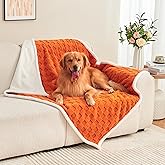 Yaning Checkered Waterproof Blanket for Bed Couch Sofa Car, Fluffy Soft Dog Blanket with 3D Jacquard Grid Pattern, Reversible Leakproof Pet Blankets for Dogs Cats Puppies, Burnt Orange, 60"x80"