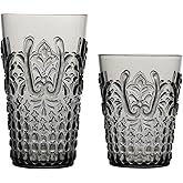 KLIFA- BLOIS- 15.2 & 20.5 ounce, Set of 8, Acrylic Tumbler & Highball Drinking Glasses Cups, BPA-Free, Stackable Plastic Drinkware, Dishwasher Safe, Vintage Looking Cups, Gray-Black