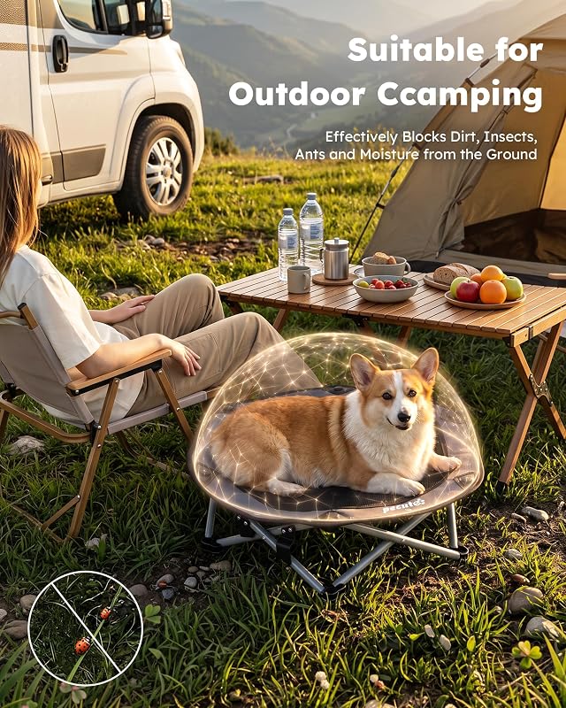 Erhöhtes Hundebett, Hundeliege Outdoor 3s Klappbar, Camping Grau L