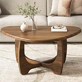 Curlaky Coffee Table for Living Room, Mid Century Modern Round Coffee Table | 35.8"x 22.5" x 16.2", Unique Triangle Top, Solid Wood Legs, Walnut Finish, Side Table for Small Spaces Bedroom, Easy Setup