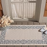 SAFAVIEH Washable Rug Outdoor Courtyard Collection - 2' x 3'7", Natural & Blue, Non-Shedding & Easy Cleaning, Ideal for Patio