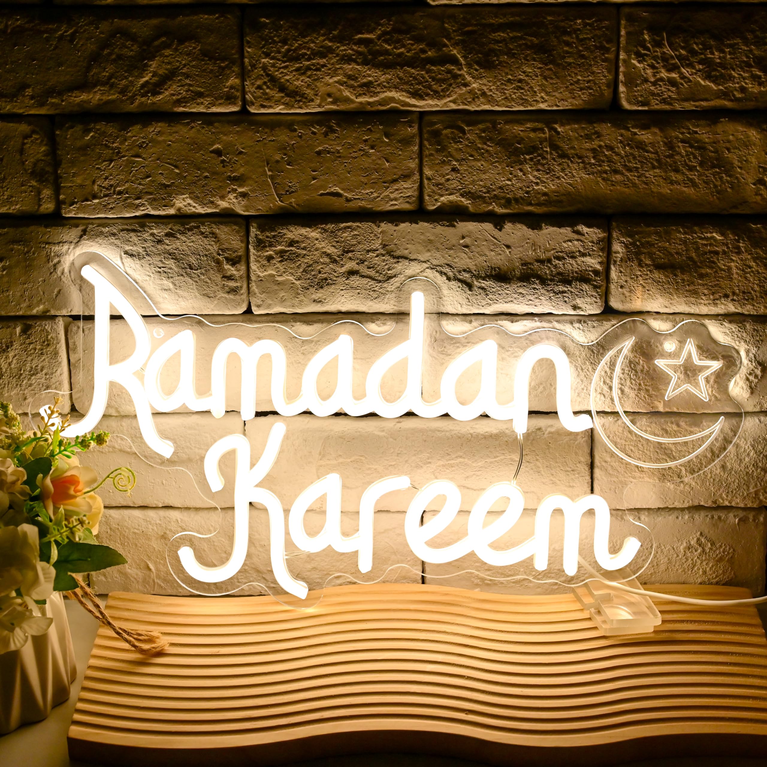 Photo 1 of Ramadan Kareem Neon Sign for Wall Decor, Mubarak Light Up Sign, Moon Star Neon Light Decor for Home Party Eid Kareem Wall Decoration
