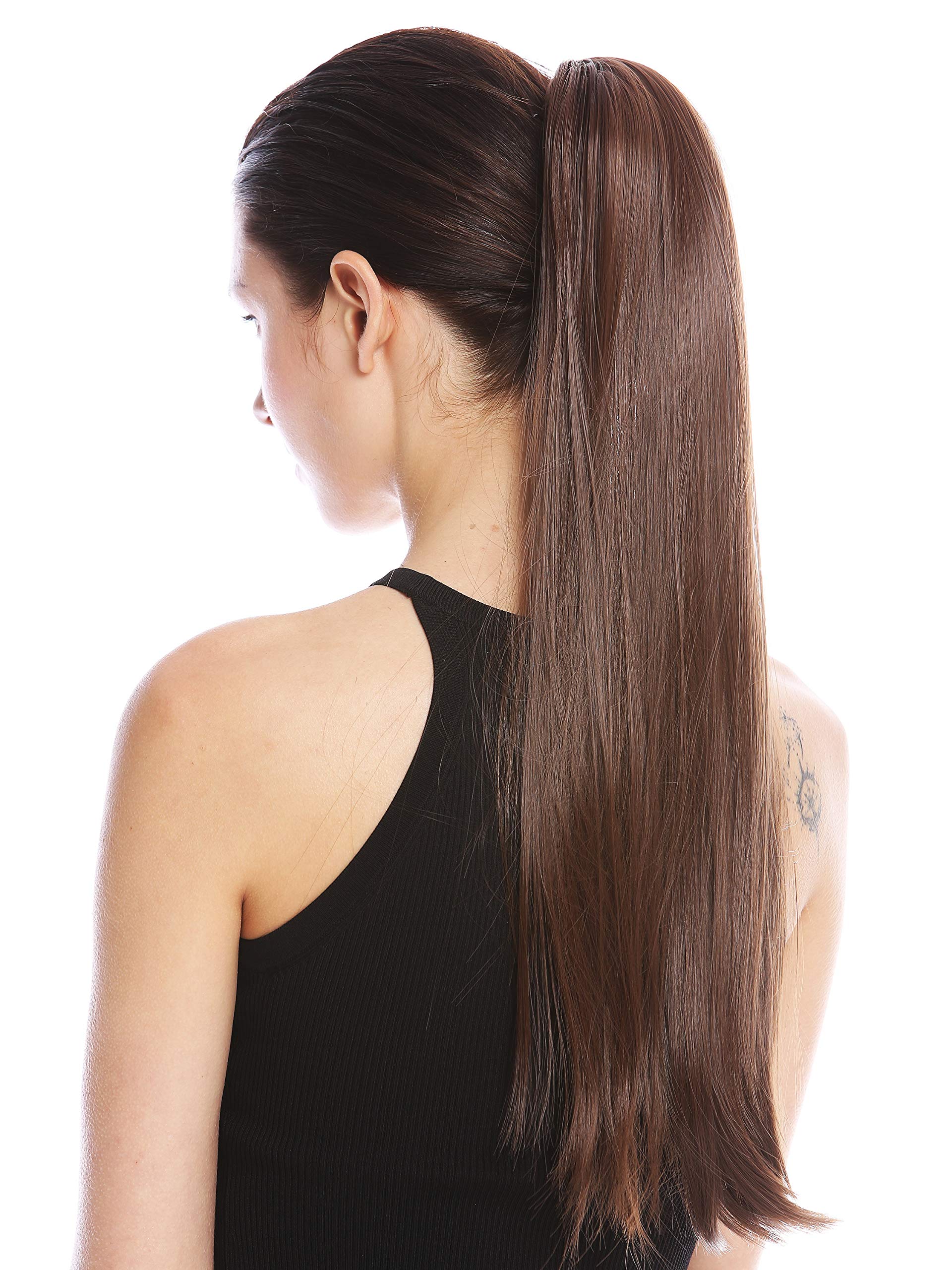 WIG ME UP - YZF-1094S-8 Hairpiece ponytail (comb & ribbon wrap-around system) extension pigtail very long (24inch) straight smooth medium brown