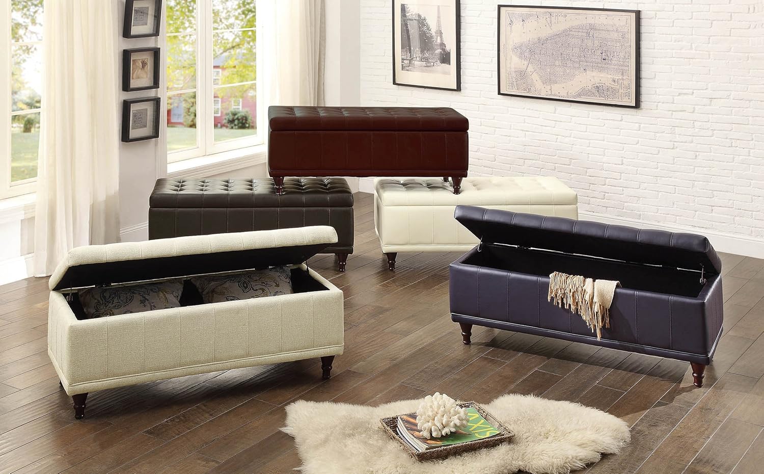 Homelegance Faux Leather Lift Top Storage Bench with Tufted Accents, Dark Brown: Kitchen & Dining